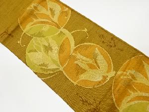 リサイクル　手織り真綿紬丸文に抽象花模様織出し名古屋帯